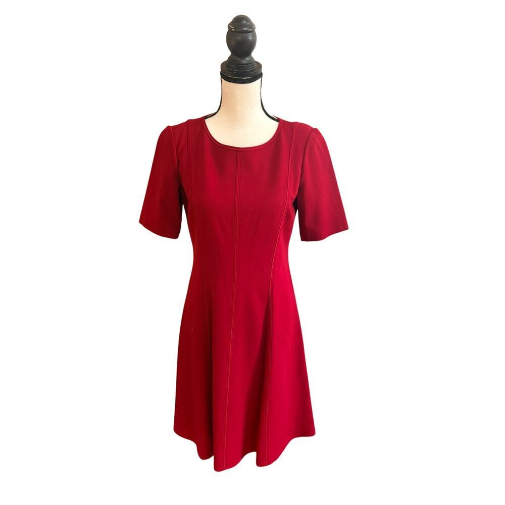 Lafayette 148 New York Red Fit Flare Dress Womens Small Wrinkle Free Knit